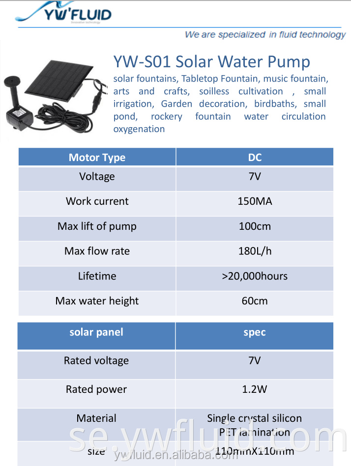 YW-S01 Garden Solar vattenpumpsystem